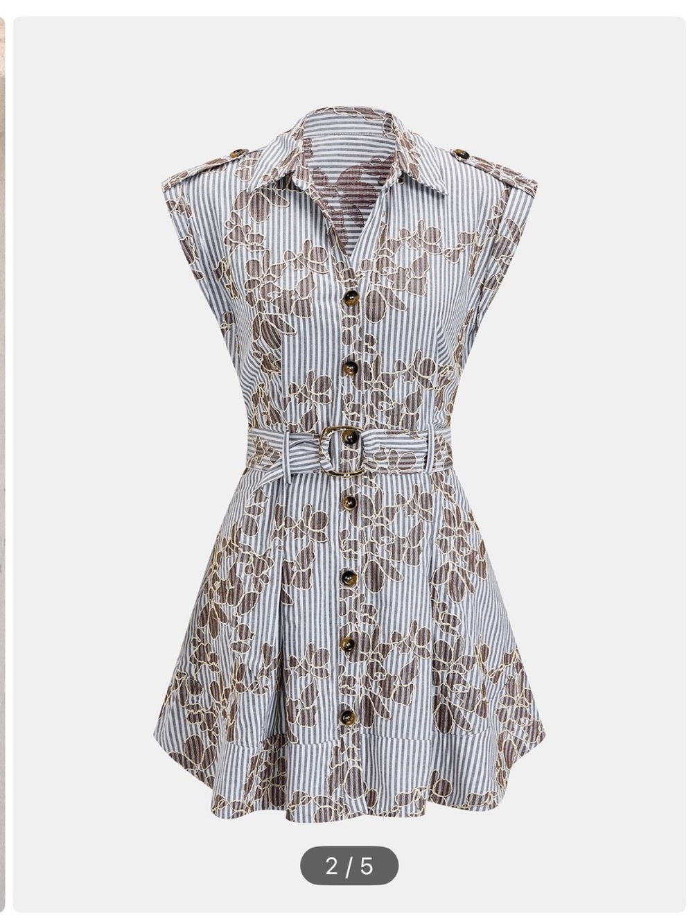Commense Beige Floral Striped Mini Dress - Picture 2 of 6
